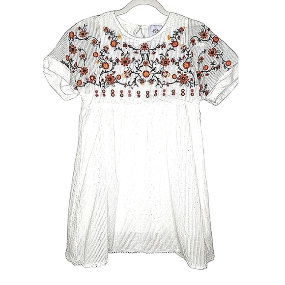 J.O.A. Tops Joa White Swiss Dot Cotton Boho Floral Embroidered Baby